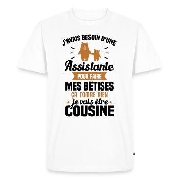 Je vais être cousine, humour cadeau future cousine - T-shirt Premium bio Homme - blanc - Devant - Nico (187cm)