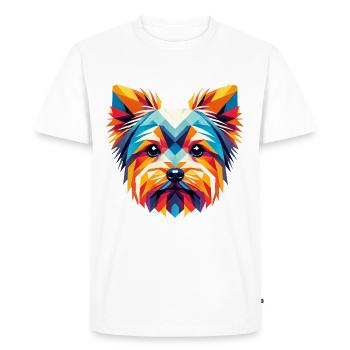 Art coloré du visage géométrique de Yorkie - T-shirt Premium bio Homme - blanc - Devant - Nico (187cm)