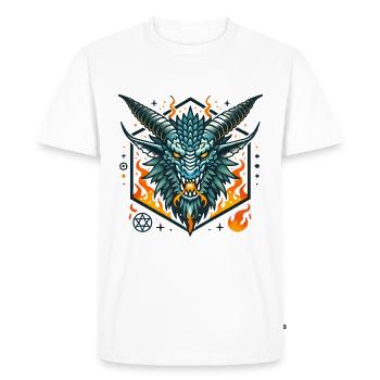 Fierce Flaming Dragon Head Badge - Men's Premium Organic T-Shirt - white - Front - Nico (187cm)
