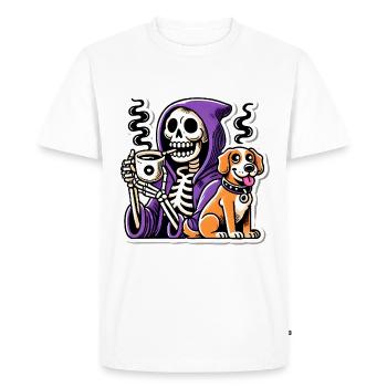 Squelette amateur de café avec chien - T-shirt Premium bio Homme - blanc - Devant - Nico (187cm)