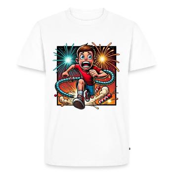 Funny Firework Escape Cartoon Design - Men's Premium Organic T-Shirt - white - Front - Nico (187cm)