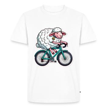 mouton heureux faisant du vélo dessin animé - T-shirt Premium bio Homme - blanc - Devant - Nico (187cm)