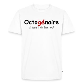 Humour / Anniversaire / Octogénaire / drôle - T-shirt Premium bio Homme - blanc - Devant - Nico (187cm)
