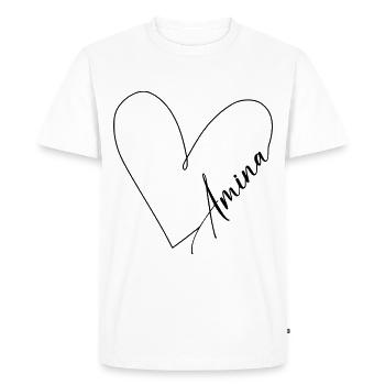 Amina Name Heart Line - Men's Premium Organic T-Shirt - white - Front - Nico (187cm)