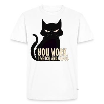 Tu travailles je regarde et juge chat citation fun Humour - T-shirt Premium bio Homme - blanc - Devant - Nico (187cm)
