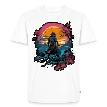 Chinese Warrior emerging from sunset, vector - T-shirt Premium bio Homme - blanc - Devant - Nico (187cm)