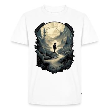 Wilderness Explorer, Man silhouette on forest - T-shirt Premium bio Homme - blanc - Devant - Nico (187cm)