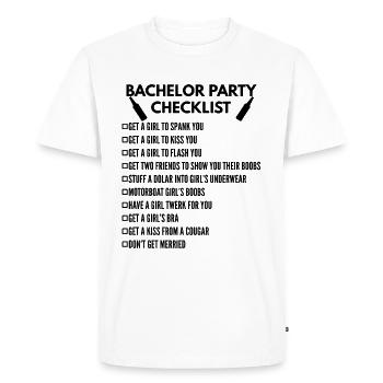 Liste de contrôle de la partie de célibataire - T-shirt Premium bio Homme - blanc - Devant - Nico (187cm)