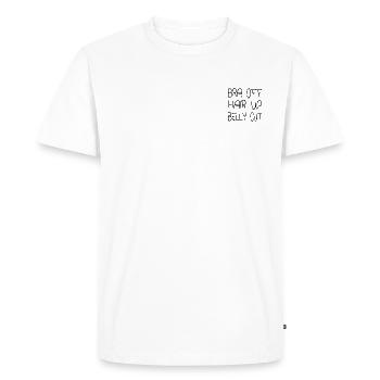 Soutien-gorge hors Cheveux vers le haut Ventre - T-shirt Premium bio Homme - blanc - Devant - Nico (187cm)