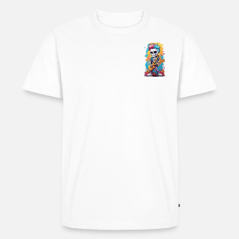 rocker-style skeleton with a guitar - Männer Premium Bio T-Shirt - Weiß