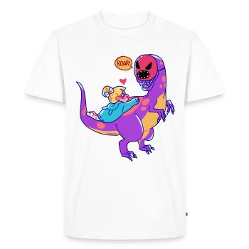 girl in love cuddles on a dinosaur - Men's Premium Organic T-Shirt - white - Front - Nico (187cm)