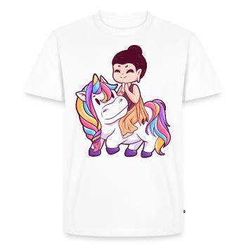 Buddha rides big colorful unicorn - Men's Premium Organic T-Shirt - white - Front - Nico (187cm)