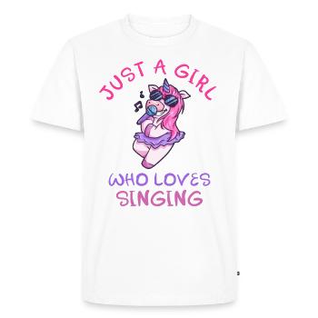 Juste une fille qui aime chanter la licorne - T-shirt Premium bio Homme - blanc - Devant - Nico (187cm)