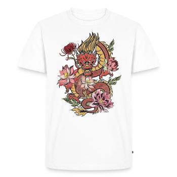 Dragon japonais avec fleurs Vintage Dragon - T-shirt Premium bio Homme - blanc - Devant - Nico (187cm)