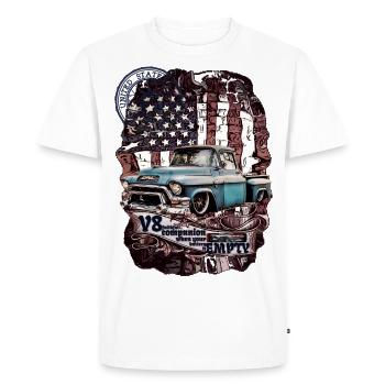 V8 fidèle compagnon camion pick-up sur le drapeau mur - T-shirt Premium bio Homme - blanc - Devant - Nico (187cm)