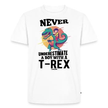 Ne sous-estimez jamais un garçon avec un T-Rex - T-shirt Premium bio Homme - blanc - Devant - Nico (187cm)