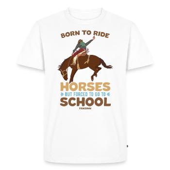 Né pour monter à cheval mais forcé d’aller à l’école - T-shirt Premium bio Homme - blanc - Devant - Nico (187cm)