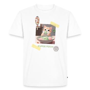 Chat câlin et adorable mangeant Mochi Japon Kawaii - T-shirt Premium bio Homme - blanc - Devant - Nico (187cm)