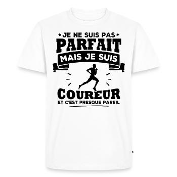 Pas parfait mais je suis coureur - T-shirt Premium bio Homme - blanc - Devant - Nico (187cm)