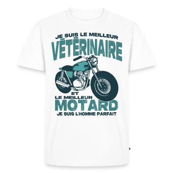 Le meilleur motard et le meilleur vétérinaire - T-shirt Premium bio Homme - blanc - Devant - Nico (187cm)