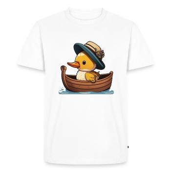Cute duck in rowing boat with summer hat and flower - Men's Premium Organic T-Shirt - white - Front - Nico (187cm)