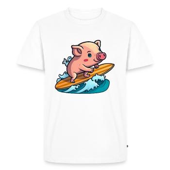 Cochon mignon dans la mer surf surf surf surf sur planche de surf - T-shirt Premium bio Homme - blanc - Devant - Nico (187cm)