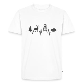 Battement de cœur de la chasse – siège haut, cerf et sanglier - T-shirt Premium bio Homme - blanc - Devant - Nico (187cm)