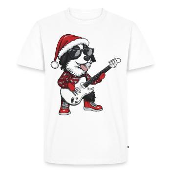 Border Collie Chien Guitare Rocker de Noël - T-shirt Premium bio Homme - blanc - Devant - Nico (187cm)