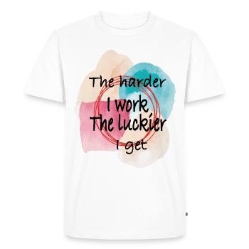 Plus je travaille dur, plus je deviens heureux - T-shirt Premium bio Homme - blanc - Devant - Nico (187cm)