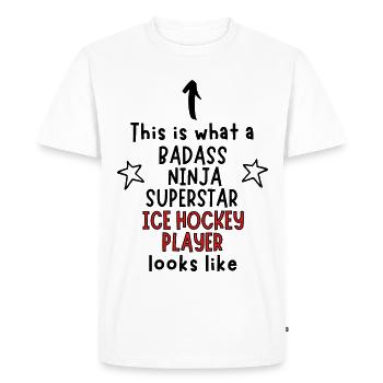 Badass, Ninja, Superstar, Joueur de hockey sur glace - T-shirt Premium bio Homme - blanc - Devant - Nico (187cm)