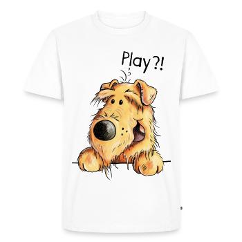 Airedale Terrier - Dog - Cartoon - Gift Dogs - Men's Premium Organic T-Shirt - white - Front - Nico (187cm)
