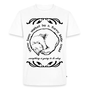 VOUS AVEZ REÇU LA VISITE D’UN PETIT ANGE À FOURRURE - T-shirt Premium bio Homme - blanc - Devant - Nico (187cm)