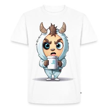 Monstre à capuche avec tasse à café - T-shirt Premium bio Homme - blanc - Devant - Nico (187cm)