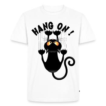 « TIENS BON ! » Drôle de mème de chat qui tient bon - T-shirt Premium bio Homme - blanc - Devant - Nico (187cm)