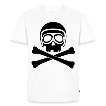 Tête de mort avec casque et lunettes noires - T-shirt Premium bio Homme - blanc - Devant - Nico (187cm)