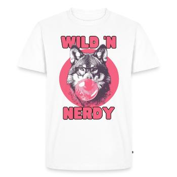 Loup avec chewing-gum et verres - T-shirt Premium bio Homme - blanc - Devant - Nico (187cm)