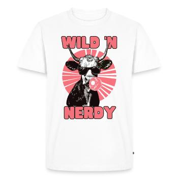 Vache avec des lunettes et du chewing-gum rose - T-shirt Premium bio Homme - blanc - Devant - Nico (187cm)