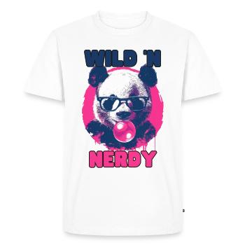 Panda with glasses and pink chewing gum - Men's Premium Organic T-Shirt - white - Front - Nico (187cm)