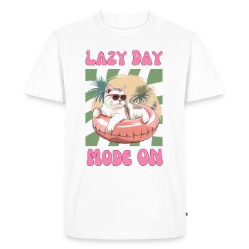 Chat avec des lunettes de soleil en anneau de natation rose - T-shirt Premium bio Homme - blanc - Devant - Nico (187cm)