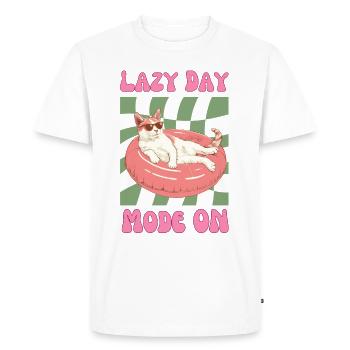 Chat avec des lunettes de soleil en anneau de natation rose - T-shirt Premium bio Homme - blanc - Devant - Nico (187cm)
