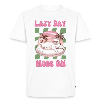 Chat avec des lunettes de soleil en anneau de natation rose - T-shirt Premium bio Homme - blanc - Devant - Nico (187cm)
