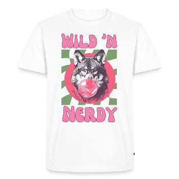 Loup avec chewing-gum et verres - T-shirt Premium bio Homme - blanc - Devant - Nico (187cm)