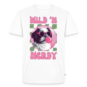 Shi Tzu avec lunettes de soleil et chewing-gum rose - T-shirt Premium bio Homme - blanc - Devant - Nico (187cm)