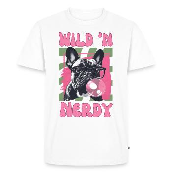 Bouledogue français avec lunettes et chewing-gum - T-shirt Premium bio Homme - blanc - Devant - Nico (187cm)