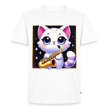 Conception de dessin animé de chat de saxophone mignon - T-shirt Premium bio Homme - blanc - Devant - Nico (187cm)