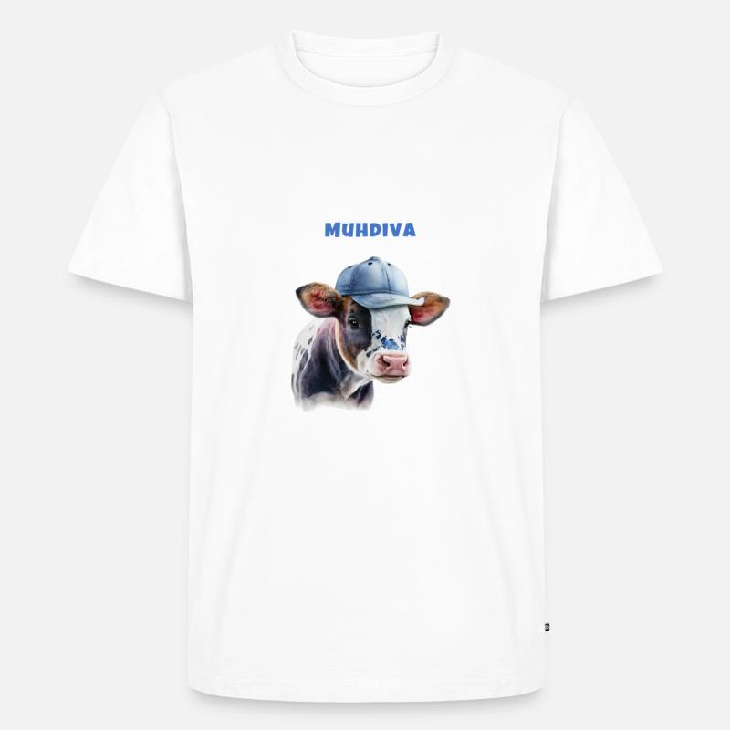 Muhdiva Kuh mit Cap - Männer Premium Bio T-Shirt - Weiß