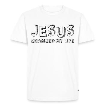 Jésus - Christ - Jésus a changé ma vie. - T-shirt Premium bio Homme - blanc - Devant - Nico (187cm)