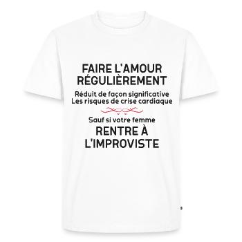 Faire l'Amour Régulièrement Idée Cadeau Homme - T-shirt Premium bio Homme - blanc - Devant - Nico (187cm)
