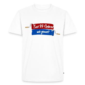 Depuis 20 ans comme s’il était peint - 20e anniversaire - T-shirt Premium bio Homme - blanc - Devant - Nico (187cm)