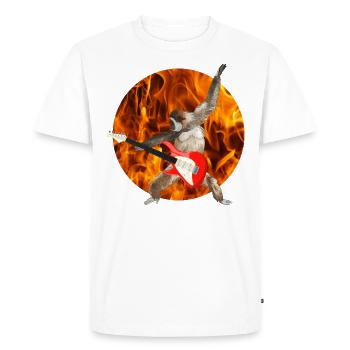 Monkey Whitebeard Gibbon Electric Guitar Fire Lets Rock - Men's Premium Organic T-Shirt - white - Front - Nico (187cm)